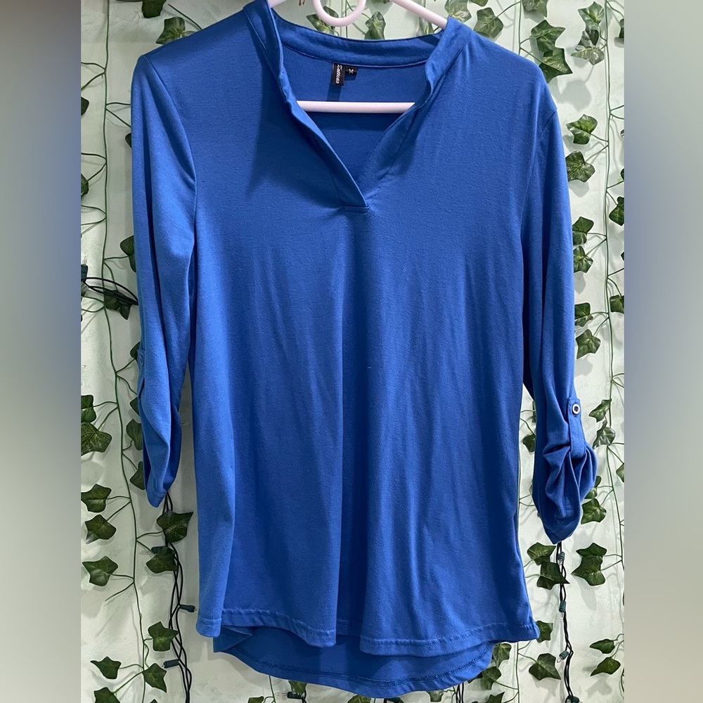 blue collared button up long-sleeve
